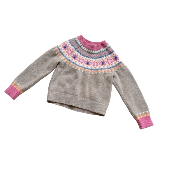 Boden Other - Boden Gray Pink Wool Blend Fair Isle Sweater Knit Christmas Girls 3-4
